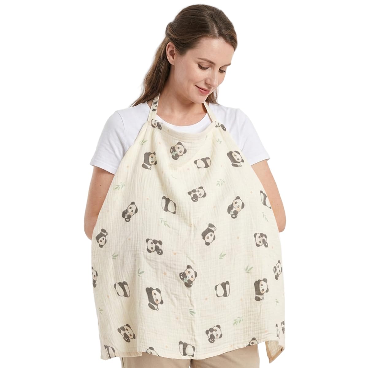 SNOWIE SOFT® Panda Print Cotton Muslin Nursing Cover, Breathable Lightweight Cotton Privacy Coverage for Breastfeeding,Breathable Lightweight Baby Feeding Cover for Travel, Outdoor & On-the-Go Use-image-3