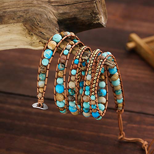 Image of Plumiss Women Boho Handmade Natural Stone Crystal Leather Bead Wrap Bracelets Collection
