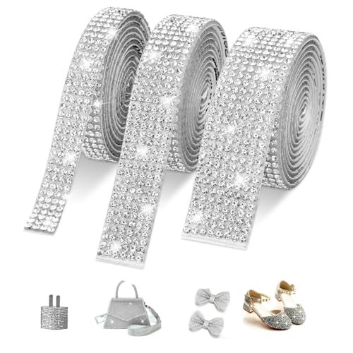 BOBOZHONG Ruban de Diamant Strass Cristal, 3 Rouleaux de Strass Ruban Diamant Strass Rouleau Ruban de Diamant Auto-Adhésif Ruban Strass Autocollant pour DIY...