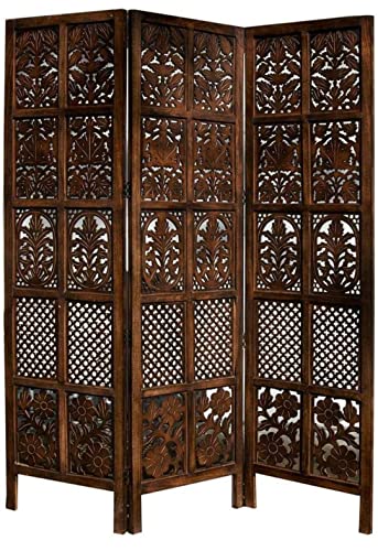 Image of THEHEARTWILL Wooden Partition Wall Divider for Living Room | Modern Room Divider Panel, Hall Partition & Wood Separator for Home Decor (3 Panel with Stands)