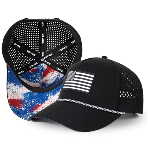 Image of TOP-EX Men's Cooling Golf Hat, Big Heads Tactical USA Flag Waterproof Cap | Tactical American Flag Hat, XXL Large Size, Water & Stain Resistant, UPF50+ UV Protection, Laser Perforated Cooling Sweatband