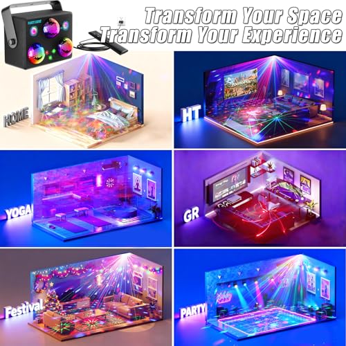 Image of Disco Ball Party Lights,DJ Disco Light Sound Activation & Remote Control Stage Lighting with Star Projector, Ocean Wave and LED Strobe for Home Christmas Birthday Wedding Bar and Club Decorations