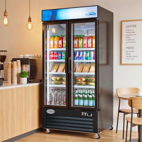 Image of KoolMore 40 in. 33 Cu. Ft. Commercial Merchandiser Display Refrigerator with Swing Doors, LED Lighting, Certified for Commercial Use in Black