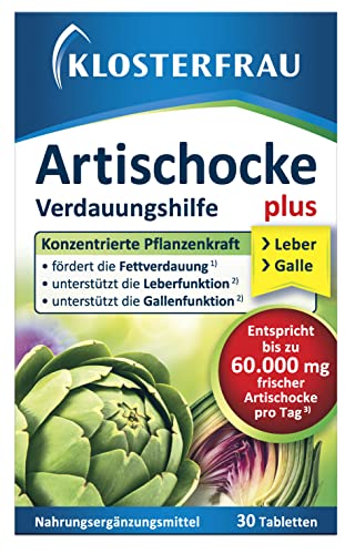 Klosterfrau Artischocke Tabletten | 30 Stück | plus Löwenzahn + Ingwer | Mit 3-fach Pflanzenkraft für die Verdauung