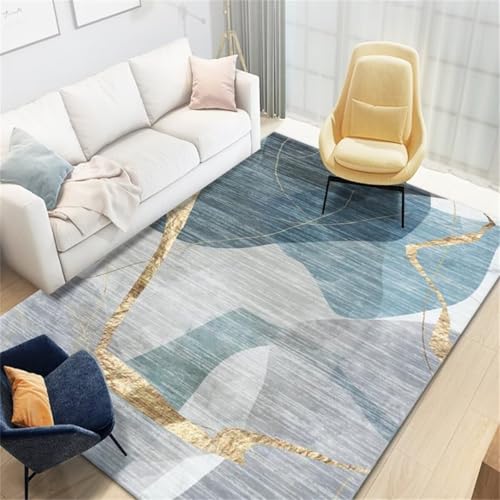 Tapis de conception abstraite bleu gris aux dimensions compactes 90x150cm - 2