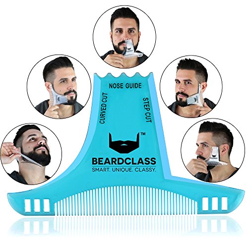 BEARDCLASS Beard Shaping Tool - 8 in 1 Comb Multi-liner Beard Shaper Template Comb Kit Transparent - Works with any Beard Razor Electric Trimmers or Clippers (Clear Blue)