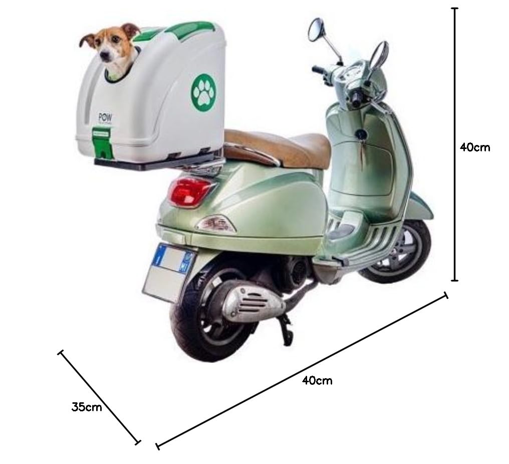 POW Pet Carrier Trasportino per Cani E Gatti da Agganciare A Scooter, Moto, Bicicletta E Adatto Anche in Auto - Nero con Inserti Grigi