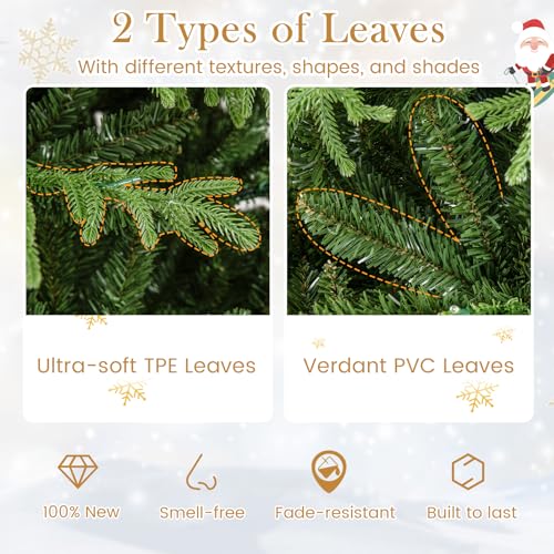 Image of Goplus 6 FT Pre-Lit Artificial Christmas Tree, Hinged Full Xmas Tree with 746 PVC & Soft TPE Branch Tips, 270 Warm White LED Lights, Foldable Metal Stand, Home Office Holiday Decoration
