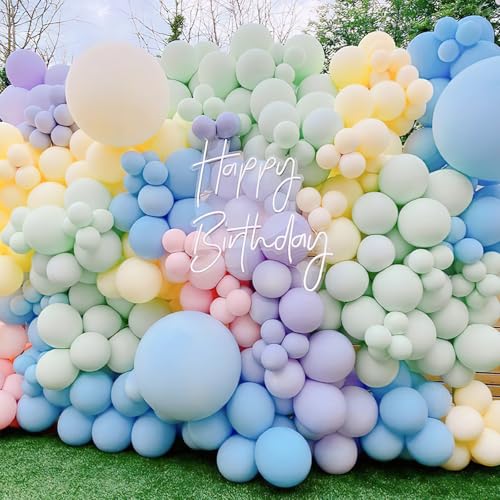 Image of PartyWoo Pastel Balloon Arch Kit Garland 142pcs Different Sizes of 18 12 10 5 Inch Light Baby Pale Pink Blue Green Purple Yellow Orange Balloons for Baby Shower Graduation Birthday Party Decorations