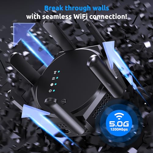Image of 12880 Sq.Ft WiFi Extender Signal Booster, 1200Mbps Dual Band 5GHz /2.4GHz WiFi Repeater Support 60 Device,WiFi Repeater for Apartment Basement Office House (Gloss Black)