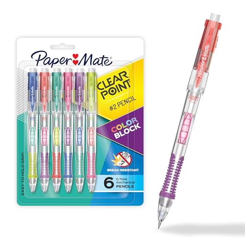 Paper Mate Clearpoint Mechanical Pencil, Break-Resistant, Color Block Edition, HB 2 Lead (0.7mm), 6 Count