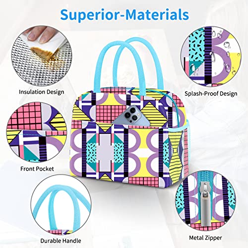 Dalinda Lunch Bag Lunch Box For Women Men Reusable Insulated Lunch Tote Bag,Leakproof Thermal Cooler Sack Food Handbags Case High Capacity For Travel Work Picnic Beach- Geometric #TOP1