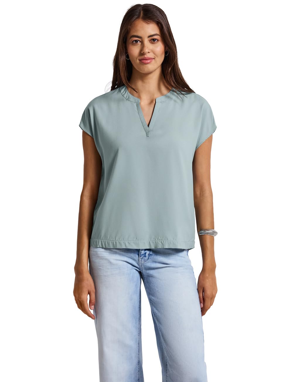 Street One Damen Split Neck Bluse in Unifarbe