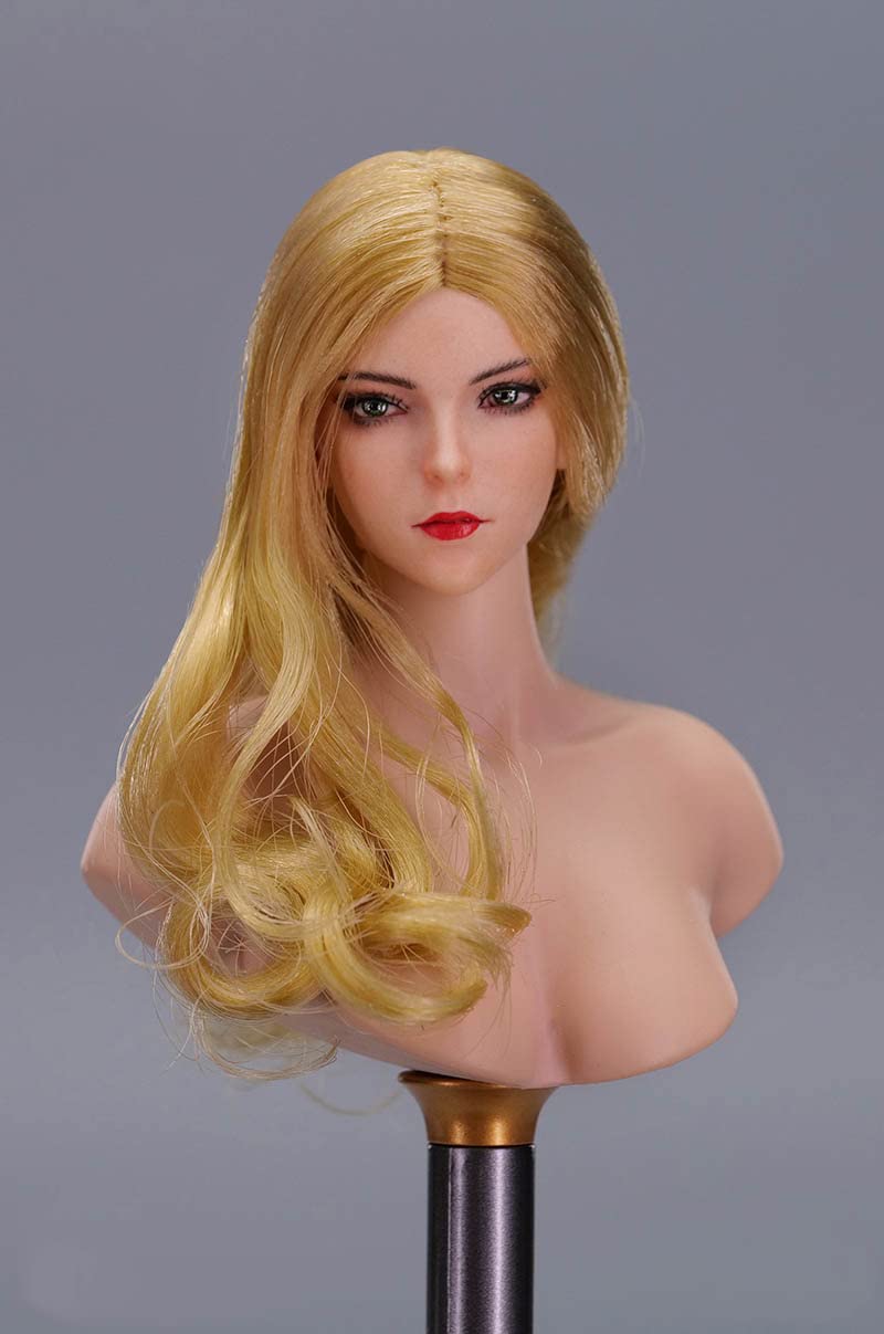 Sculpture tête femme 1/6 cheveux plantés visage figurine 30,5 cm