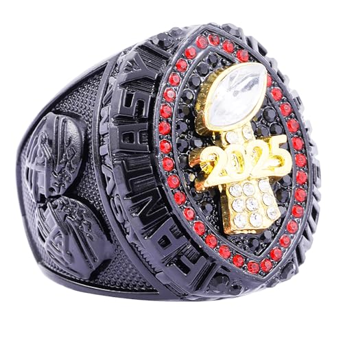Image of 2025 Fantasy Football Championship Ring | Heavy FFL Champion Trophy Ring | Gold Silver Tone Plated Award Trophy for Fantasy Football League Winner