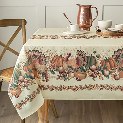 Benson Mills Thanksgiving Textured Printed Fabric Table Cloth, Fall, Harvest, and Thanksgiving Tablecloth (60
