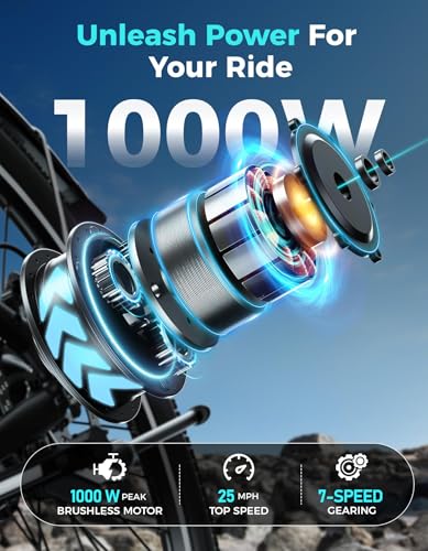 Electric Bike for Adults, 26" Up to 1000W Peak Motor Ebike 45+ Mile Range Brushless City Ebike, 25Mph 7-Speed Commuter E-Bike with Removable 360Wh Battery for Commuting, Outdoor Leisure (Black)