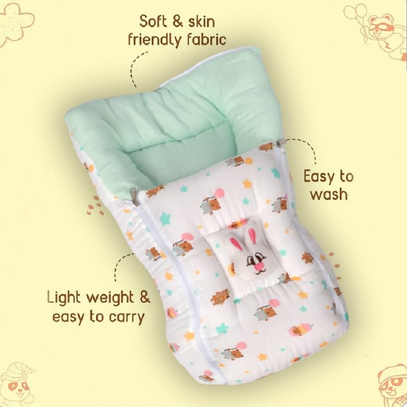 Image of VoiDrop 100% Muslin Baby Sleeping Bag 3 in1 Comfortable for Baby Carry Bag 0-6 Month Sleeping Bag (Sea Green)