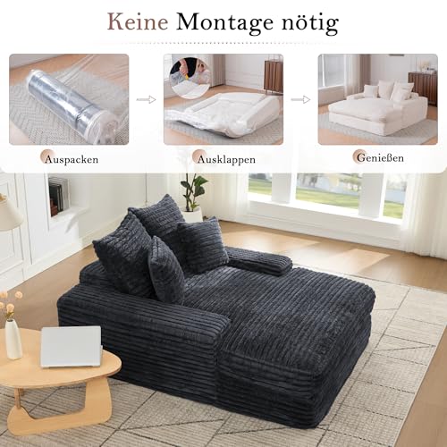 MOBETTRES Cord Sofa, modernes Design, 4 Kissen, ultraweiches & multifunktionales Schlafsofa, ohne Montage sofort nutzbar als Sofa oder Bett, platzsparend für Wohnzimmer, Apartment, Grau.