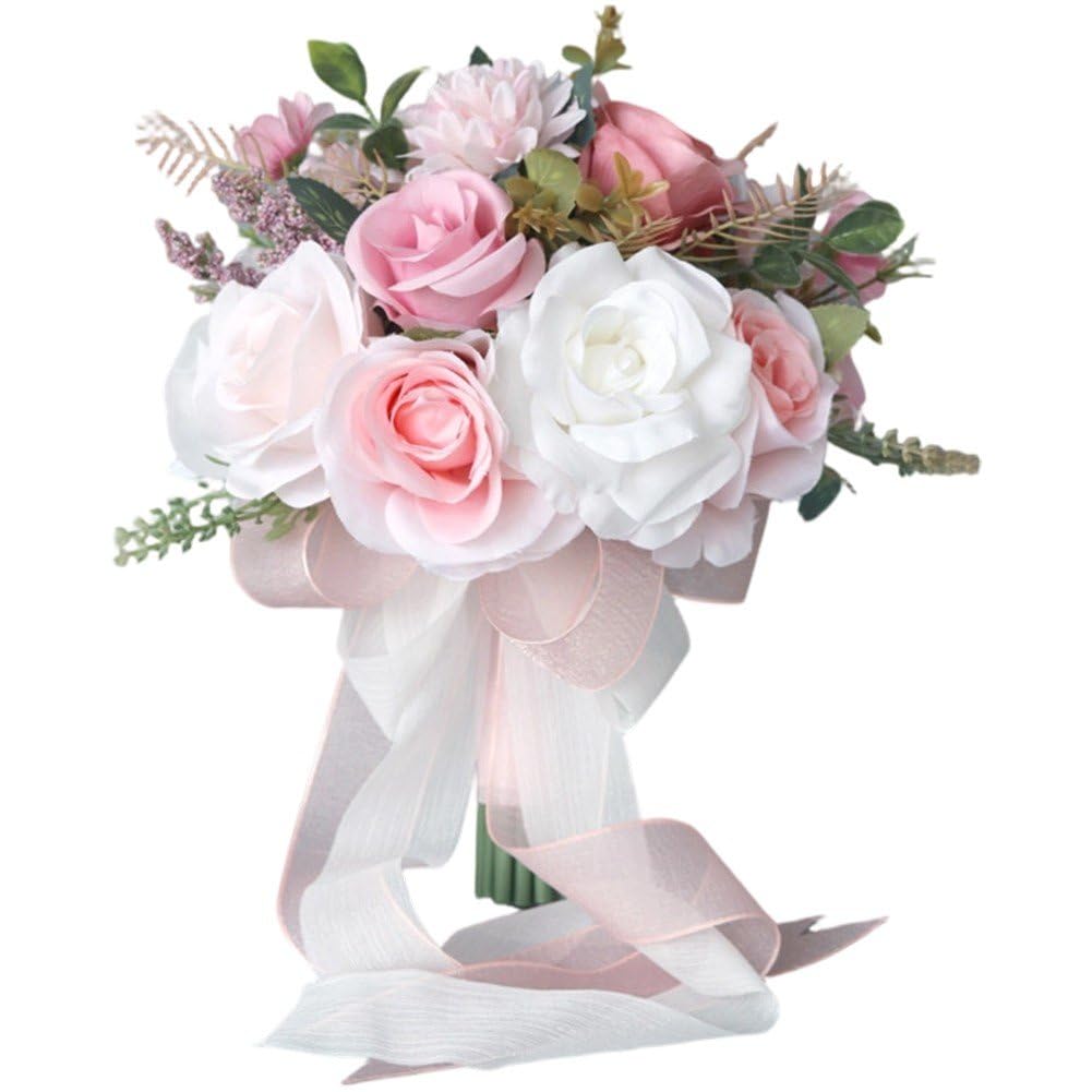Sslvya Wedding Bouquets for Bride Bridesmaid, Artificial Flowers Hand Holding Bouquet for Wedding Decoration