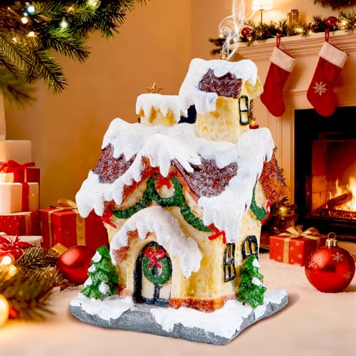Aitsite LED Weihnachtsdorf Haus Weihnachtshaus mit Lichterkette Schneedecke & Tanne Harz Dekohaus für Advents- & Festtagsdekoration