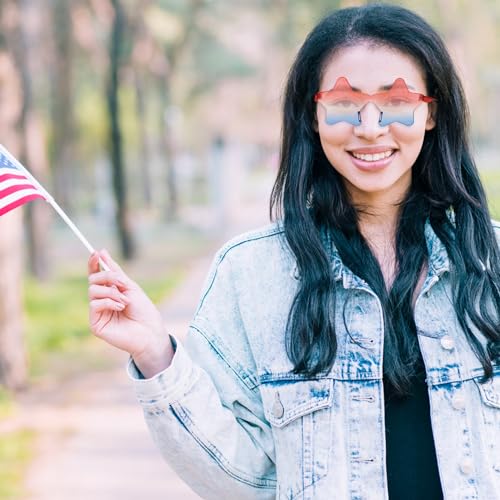 USA 4th of July Star Shaped Sunglasses Accessories, Red Blue and White Rimless Fun Sunglasses for Women Men Party Favors4