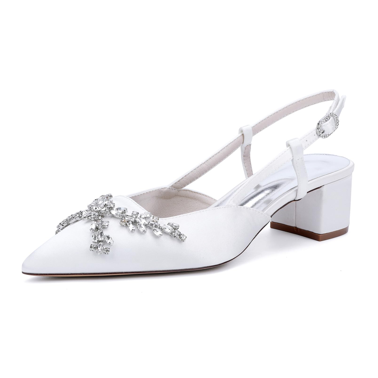 Mujer Zapatos De Novia Dama Honor Tacones Bloque Bajos Boda Cerrados Punta Puntiaguda Vestido Destalonado Diamantes Imitación Fiesta Sandalia Novia Sin Cordones
