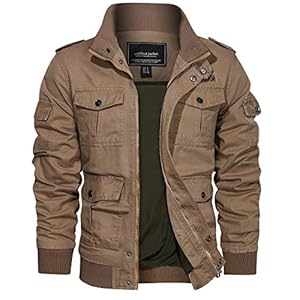 EKLENTSON Manteau pour Homme avec Multi Poches Extérieur Travail Veste Cargo Décontracté Blouson, Kaki, L