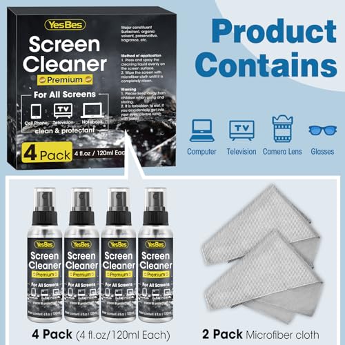 image for YesBes Screen Cleaner Spray 16oz (4oz x 4 Pack) - TV & Computer Screen