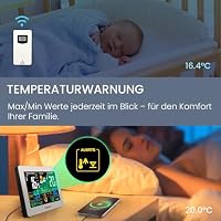 Newentor Wetterstation Funk mit Außensensor - Funkwetterstation mit Wettervorhersage, Temperaturwarnung, DCF Funkuhr - Batteriebetrieb und Netzbetrieb, Silber, 1 Außensensoren – Ansicht 7