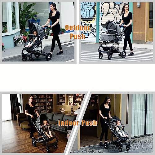 Coolshare Baby Stroller For Toddler, Foldable Aluminum Alloy Pushchair With Adjustable Backrest, 2 In 1 High Landscape Convertible Reversible Bassinet Pram For Infant & Toddler,3D Suspension（0-18M） #TOP4