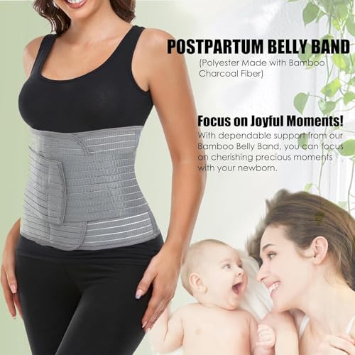 Oasisgalore Postpartum Belt After Delivery, Large 110 CM Adjustable Bamboo Charcoal Fiber Belly Band Postnatal Girdle C-Section Abdominal Recovery Binder