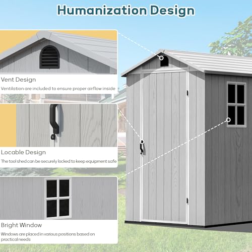 Image of Greesum 4x6FT Plastic Outdoor Storage Shed with Floor, Light Gray