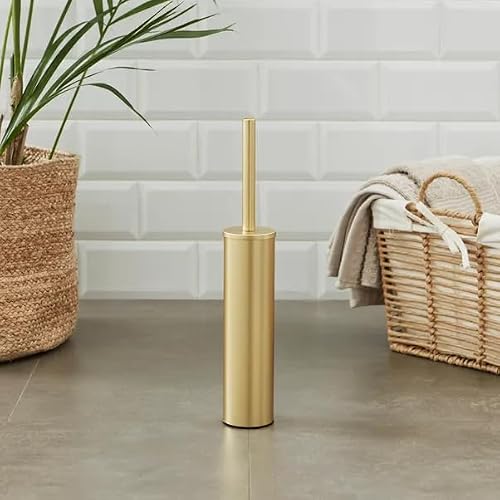 Image of New Modern Slim Silicone Toilet Brush Featuring Elongated Handle, Space-Saving Compact Design, and Effective Cleaning Bristles Batroom Decor-M75 (Gold)