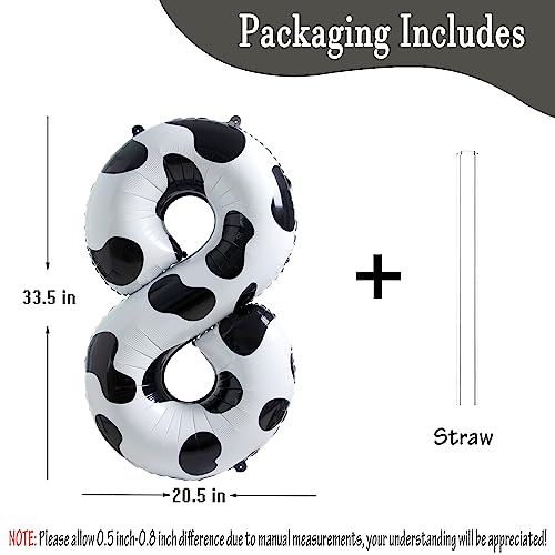 Image of Cow Print Number 8 Balloon, Large 40 Inch Cow Number Birthday Balloons | Helium Foil Mylar Balloon Cow Themed Birthday Party Decorations | Farm Barn Decor for kids,Girl,Boy