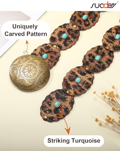 SUOSDEY Wide Western Disc Belt for Woman Cowgirl Cowboy Boho Country Leather Waist Belts for Jeans Dress Skirt3