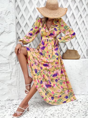 Image of Sister Amy Women's Boho Floral Print Square Neck Beach Party Flowy Ruffle Midi Dress