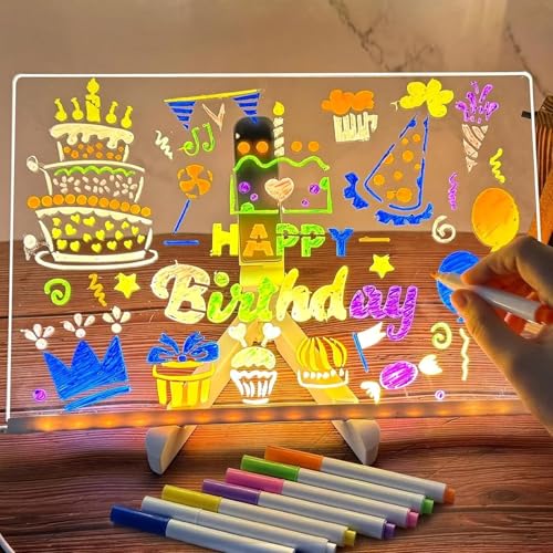 LED Drawing Board Creative Magical Board with 7 Pcs Colored pen Home Application and Painting for Doodle Glow Acrylic Dry Erase Board with Light 30 * 20 CM
