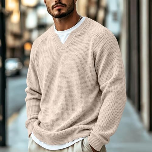 Long Sleeve Waffle Shirt Men Thermal Cozy V Neck Sweater Fall Outfits L - image 2