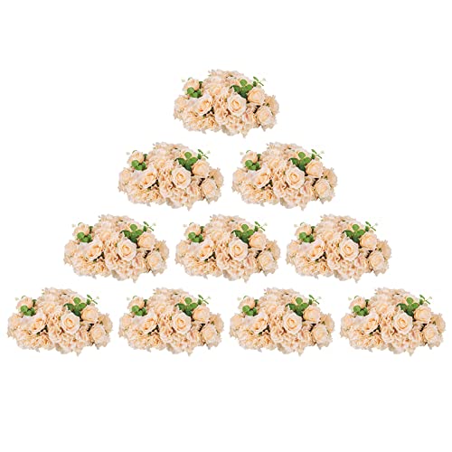 Blosmon Artificial Flower Balls Wedding Centerpieces 10 Pcs 15.7" Large Champagne Fake Flowers Rose Hydrangea Ball Arrangement Center Pieces For Table Silk Floral Bouquet For Wedding Party Home Decor #TOP23