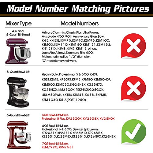 AIZARA 6 Quart Stand Mixer Attachments for 6 QT Bowl-Lift Stand Mixer, Flat Beater Flex Edge Beater for Stand Mixer 6 qt Bowl Scraper Blade Paddle