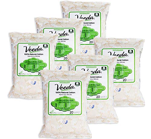 Veeda 100% Natural Cotton PH Balanced Hypoallergenic Feminine Wipes Safe Cleansing Cloths