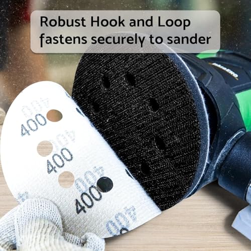 Image of 5 Inch 8 Hole Fine Grit Sanding Discs 100 Pack, 400 800 1000 1500 2000 Grit (20pcs Each), Hook & Loop Orbital Sander Sandpaper for Fine Finishing, Wood Metal Auto Body