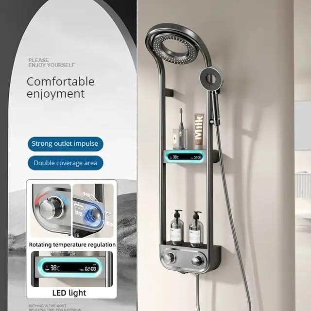 Image of RUVEL Shower Panel - Spiral with Hydropowered LED Light, Digital Display & 3 Water Functions