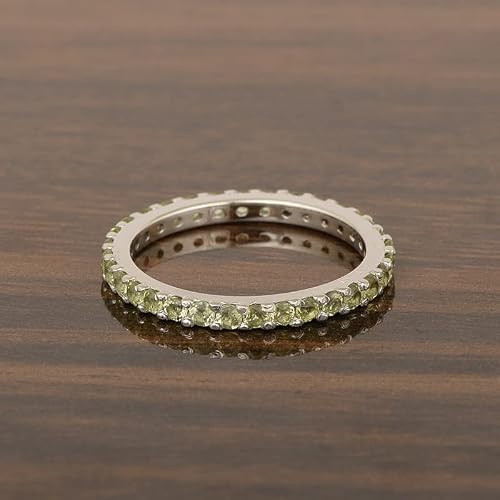 Solid 925 Sterling Silver Stackable Round 2 Mm Gemstones Birthstone Women Wedding Ring Eternity Band Stacking Rings For Her Peridot Cut, 8 #TOP2