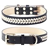 【100% CUERO GENUINO】 Los collares están creados con cuero genuino de primera calidad, cómodo y fuerte, el acolchado interior suave le da a los perros un uso cómodo.