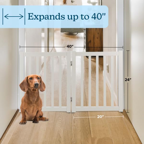 Freestanding Dog Gate - 2-Panel Foldable Indoor Pet Fence - 40x24-Inch Wood Dog Gate for Stairs, Hallways, or Doorways by PETMAKER (White)