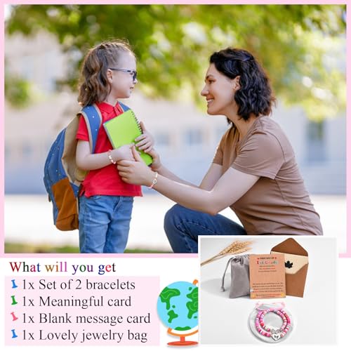 Image of Back to School /First Day of School Bracelet Gifts, First Day of Kindergarten Preschool First /Second Grade Bracelet Gifts, Set of 2 Colorful Matching Butterfly Bracelet for Mom and Daughter