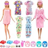 19 Pcs Doll Clothes and Accessories Including 4 Pajamas 1 Bathrobe 1 Bath Towel 2 Scarf and 3 Slippers for 11.5 inch Girl Doll