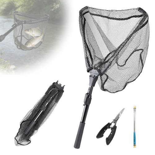 CPROSP Set de Red de Pesca Plegable Telescópica 90CM, Sacadera Pesca con Removedor de Anzuelos y Pinzas, Sacadera Carpfishing para Trucha, Salmón, Bagre, Perca